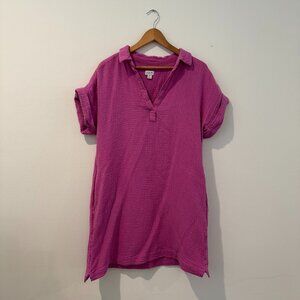 J.Crew Factory Magenta Pink Cotton Gauze V-Neck Tunic Dress - Size M